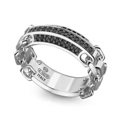 Hot Zancan Silver Band Ring With Black Stones. Bagues