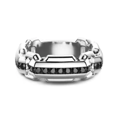 Cheap Zancan Silver Band Ring With Black Stones. Bagues