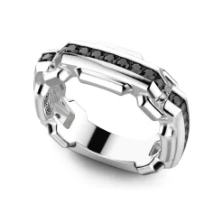 Cheap Zancan Silver Band Ring With Black Stones. Bagues