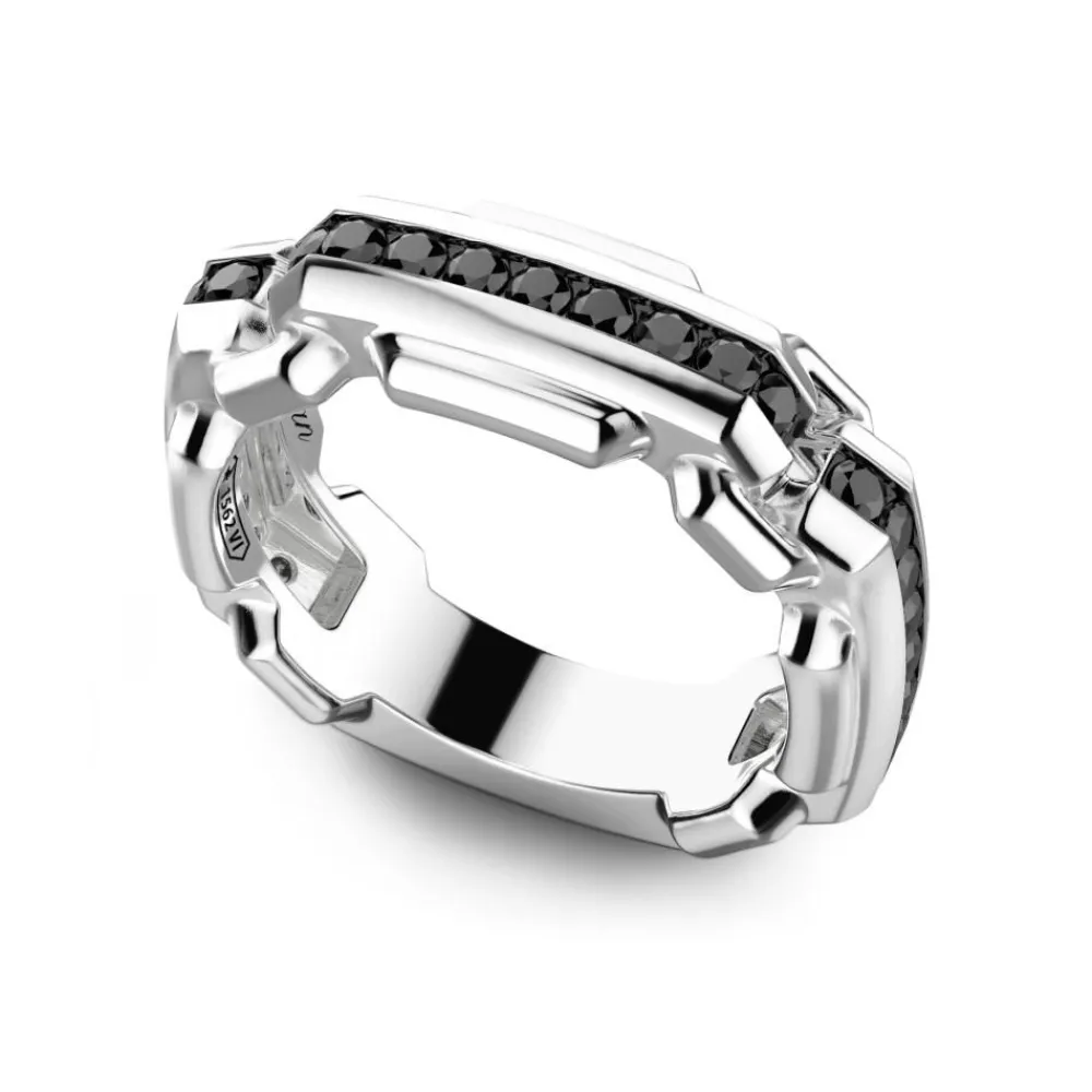 Cheap Zancan Silver Band Ring With Black Stones. Bagues