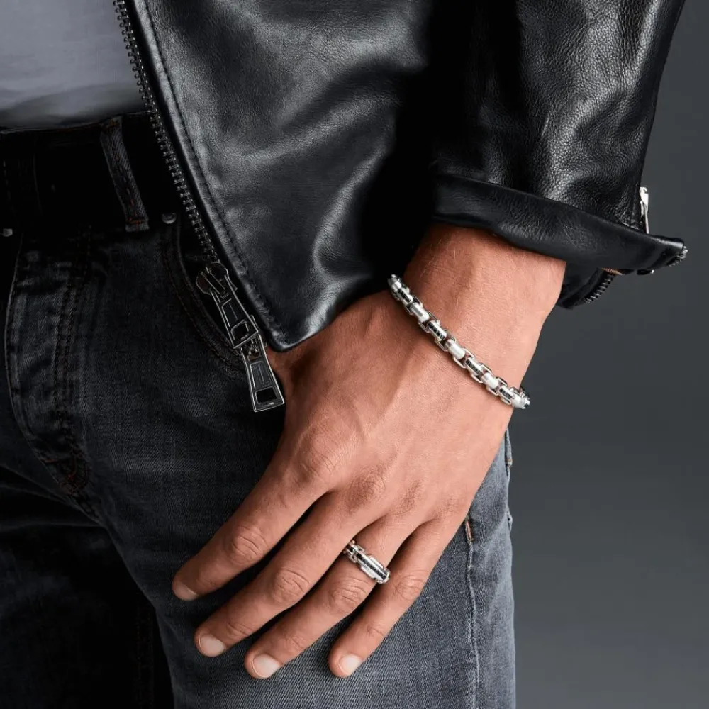 Cheap Zancan Silver Band Ring With Black Stones. Bagues