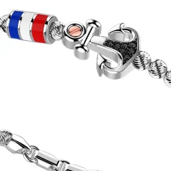 Clearance Zancan Silver Beads Bracelet With Nautical Flags And Anchor With Black Stones. Bracelets