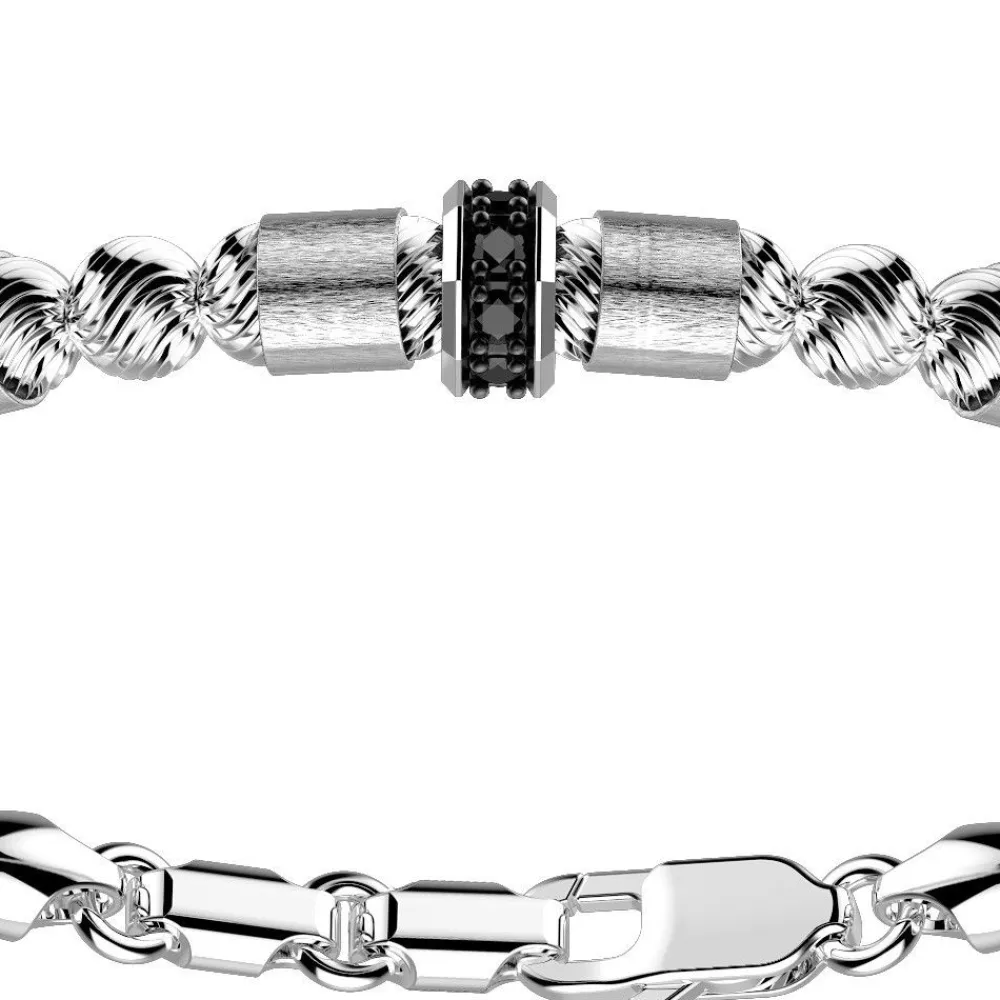 Shop Zancan Silver Beads Bracelet With Satin Finish Inserts And Black Stones. Bracelets