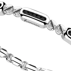 Hot Zancan Silver Beads Bracelet With Tags And Black Stones. Bracelets