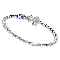 Outlet Zancan Silver Beads Bracelet With Nautical Flags And Anchor With White Stones. Bracelets