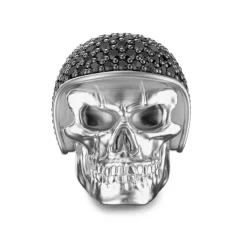 Shop Zancan Silver Biker Skull Ring With Black Stones. Bagues