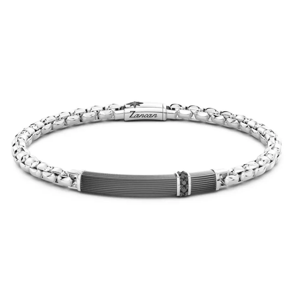 Store Zancan Silver Bracelet With Tag And Black Stones. Bracelets