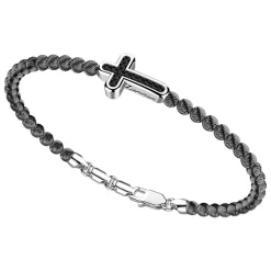 Best Zancan Silver Bracelet With Spheres And Cross And Black Stones. Bracelets