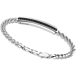 Shop Zancan Silver Bracelet With Spheres And Tag And Black Stones. Bracelets