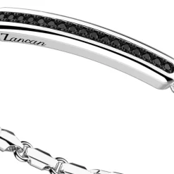 Shop Zancan Silver Bracelet With Spheres And Tag And Black Stones. Bracelets