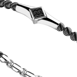 Hot Zancan Silver Bracelet With Spheres And Tag And Black Stones. Bracelets
