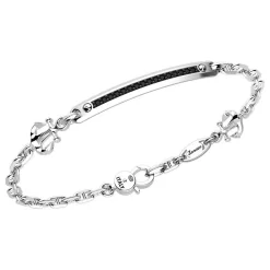 Shop Zancan Silver Bracelet With Tag, Anchors And Black Stones. Bracelets