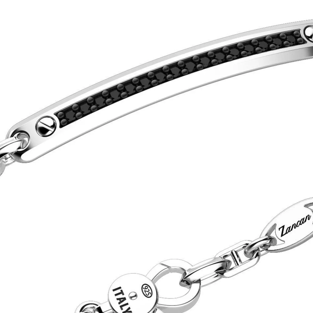 Shop Zancan Silver Bracelet With Tag, Anchors And Black Stones. Bracelets