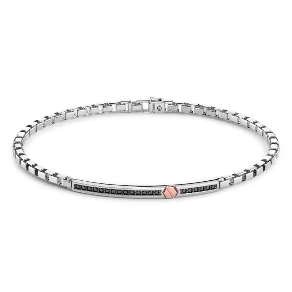 Clearance Zancan Silver Bracelet With Tag, Black Stones And Rose Gold Screw. Bracelets