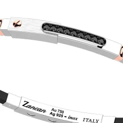 Fashion Zancan Silver Bracelet With 18K Gold Inserts, Stones And Silicone. Bracelets
