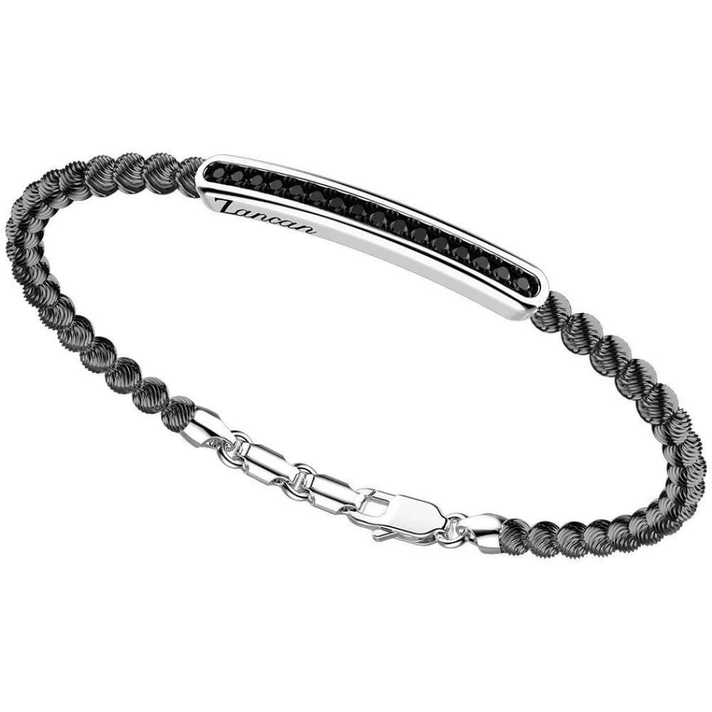 Flash Sale Zancan Silver Bracelet With Spheres And Tag And Black Stones. Bracelets