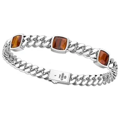 Hot Zancan Silver Bracelet With Three Tiger'S Eye Stones. Bracelets