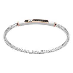 Best Zancan Silver Bracelet With Tag And Rose Gold Inserts And Black Stones. Bracelets
