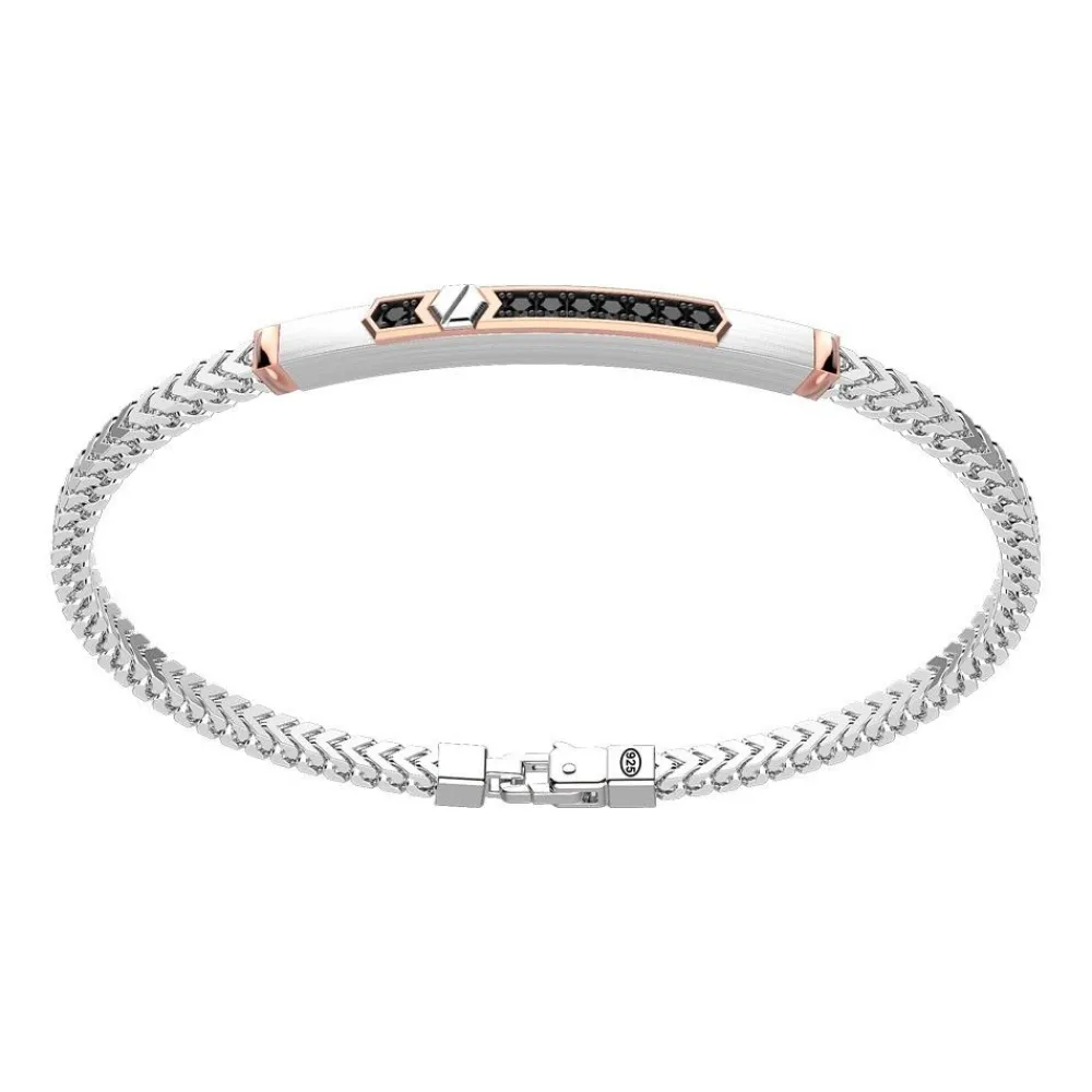 Best Zancan Silver Bracelet With Tag And Rose Gold Inserts And Black Stones. Bracelets