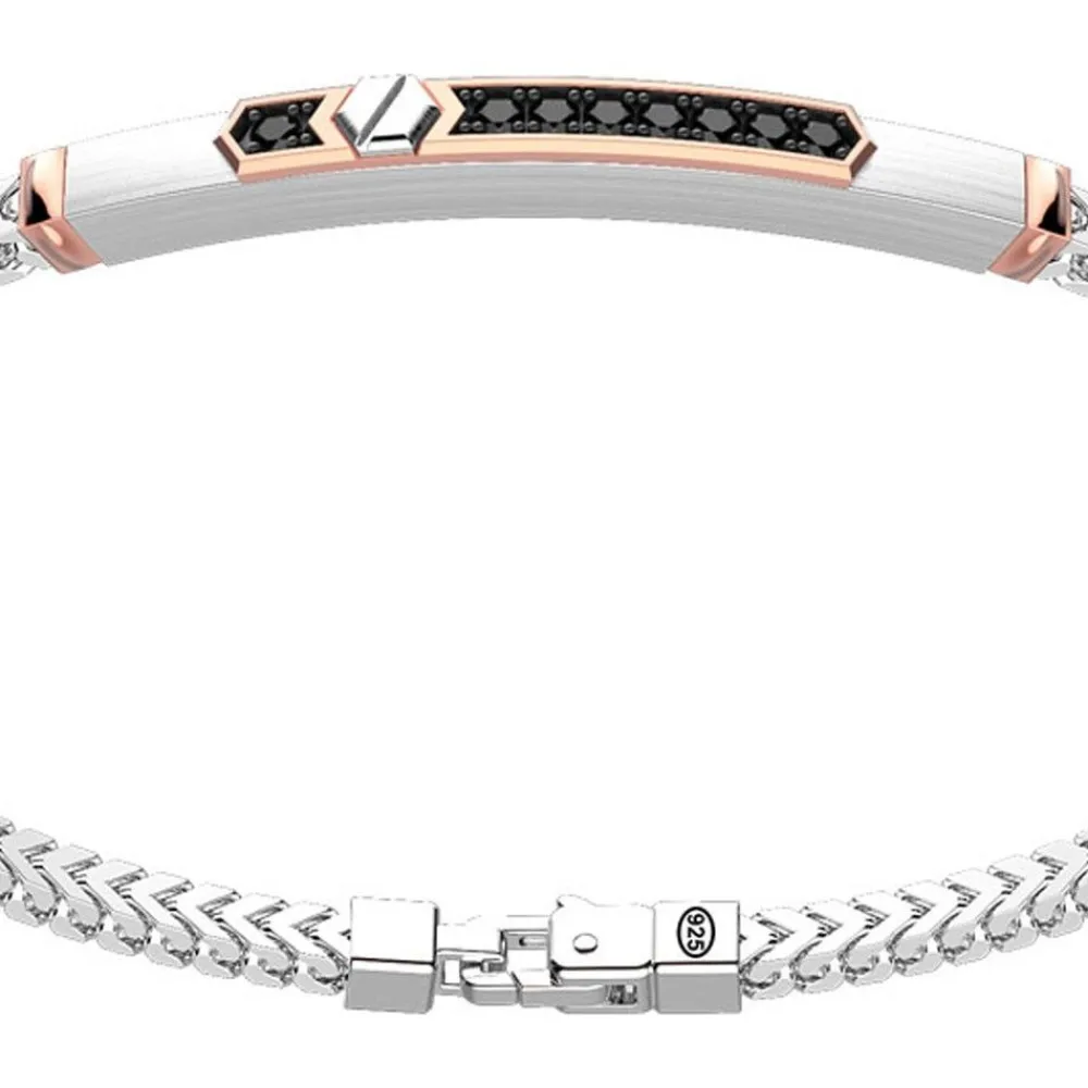 Best Zancan Silver Bracelet With Tag And Rose Gold Inserts And Black Stones. Bracelets