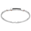 Fashion Zancan Silver Bracelet With Tag And Rose Gold Inserts And Black Stones. Bracelets