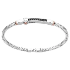Fashion Zancan Silver Bracelet With Tag And Rose Gold Inserts And Black Stones. Bracelets