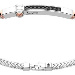 Fashion Zancan Silver Bracelet With Tag And Rose Gold Inserts And Black Stones. Bracelets