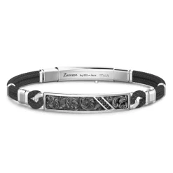 Clearance Zancan Silver Bracelet With Kevlar And Black Stones. Bracelets