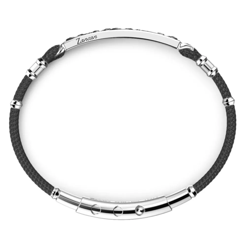 Clearance Zancan Silver Bracelet With Kevlar And Black Stones. Bracelets