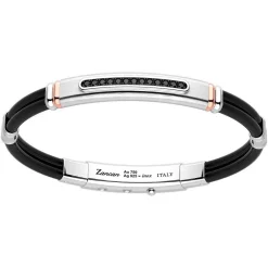 New Zancan Silver Bracelet With 18K Gold Inserts, Stones And Silicone. Bracelets