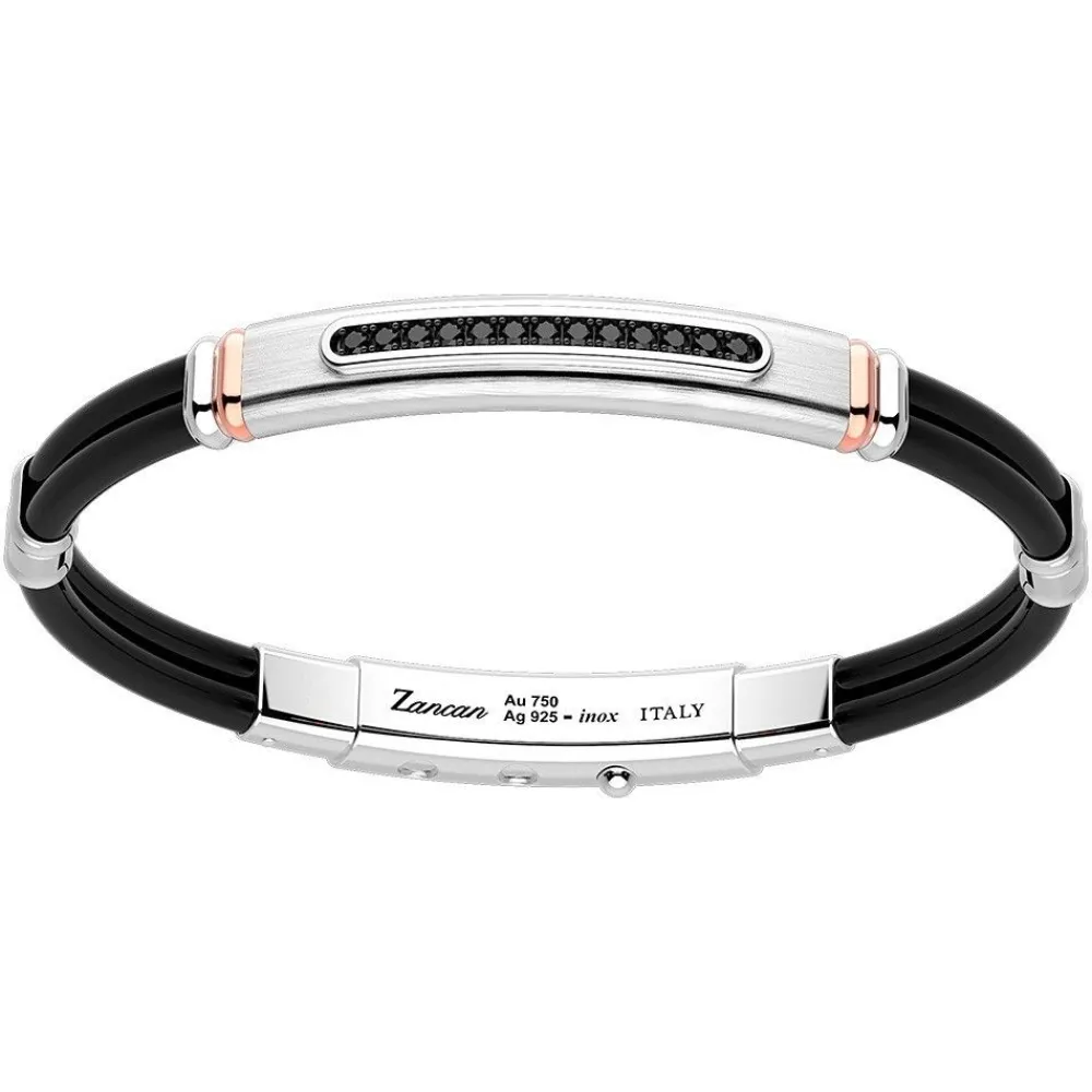 New Zancan Silver Bracelet With 18K Gold Inserts, Stones And Silicone. Bracelets