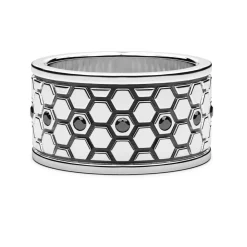 Best Zancan Silver Broad Band Ring With Black Stones. Bagues