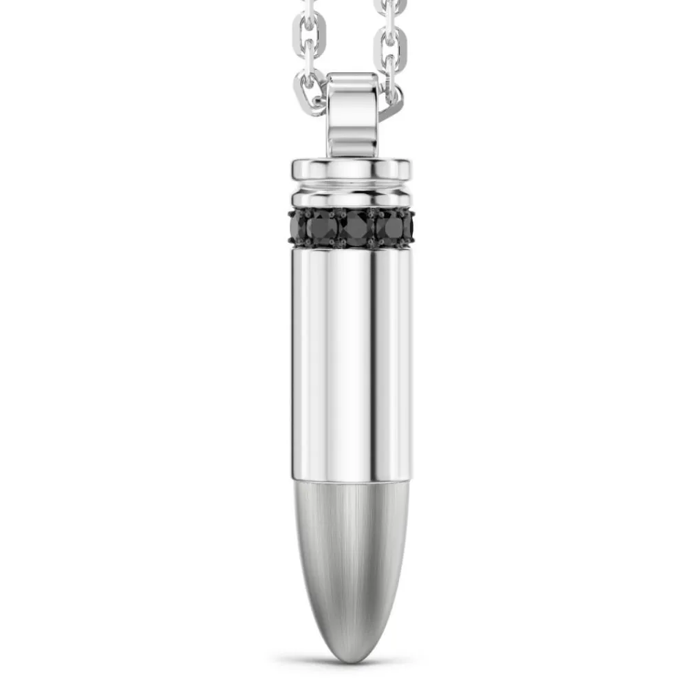 Shop Zancan Silver Bullet Necklace With Black Stones. Colliers