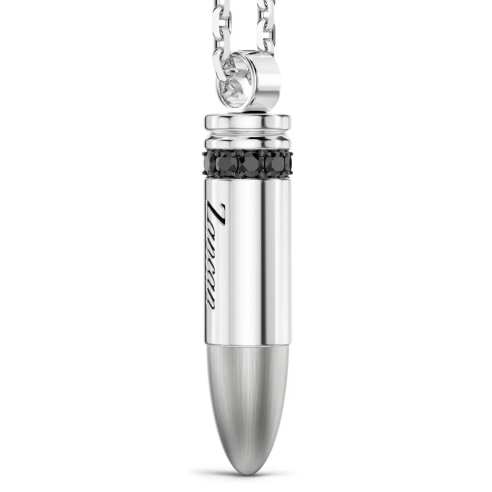 Shop Zancan Silver Bullet Necklace With Black Stones. Colliers