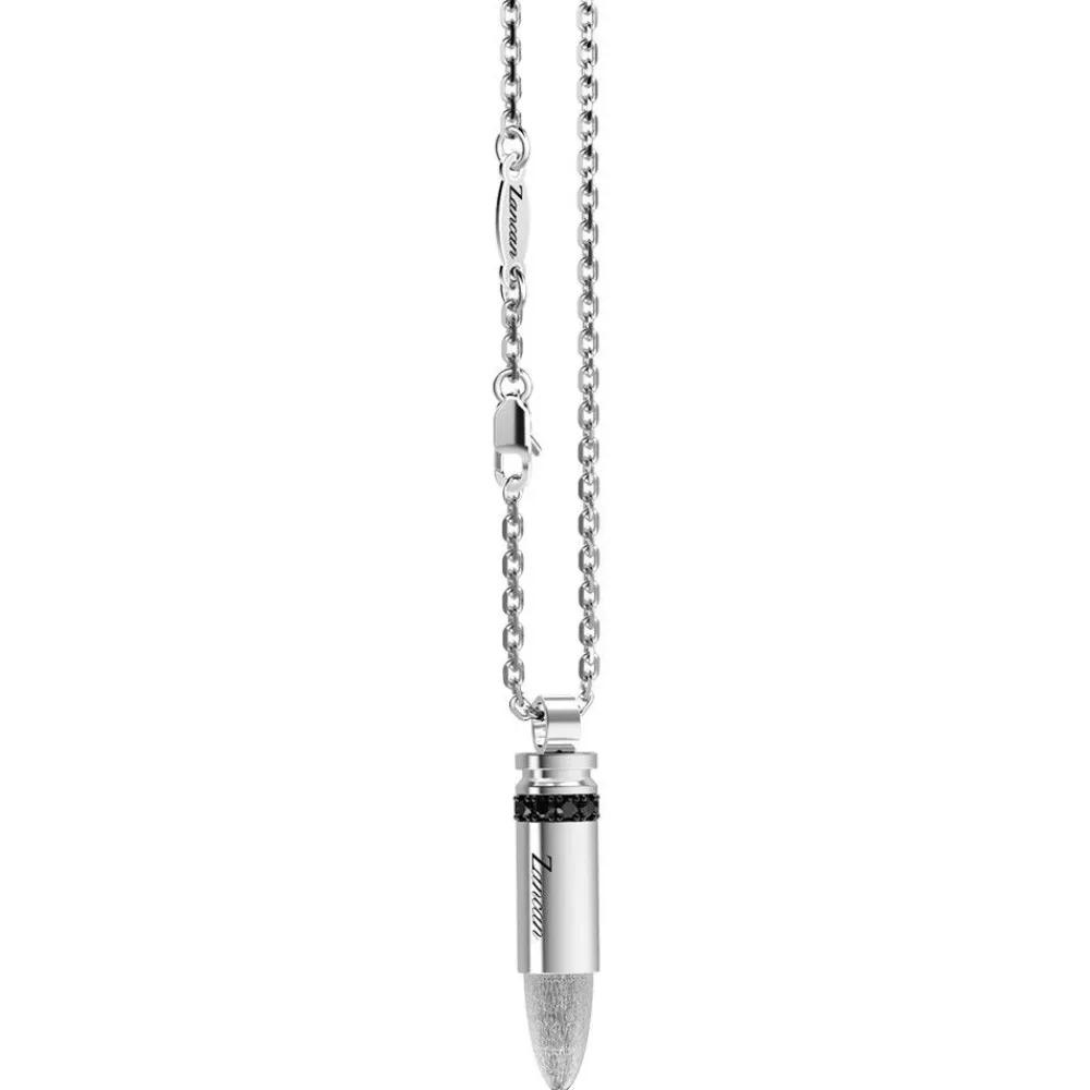 Shop Zancan Silver Bullet Necklace With Black Stones. Colliers
