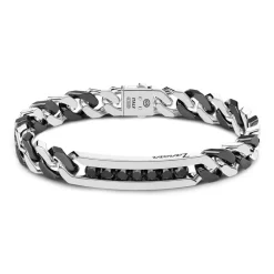 Outlet Zancan Silver Ceramic Curb Chain Bracelet With Tag And Black Stones. Bracelets