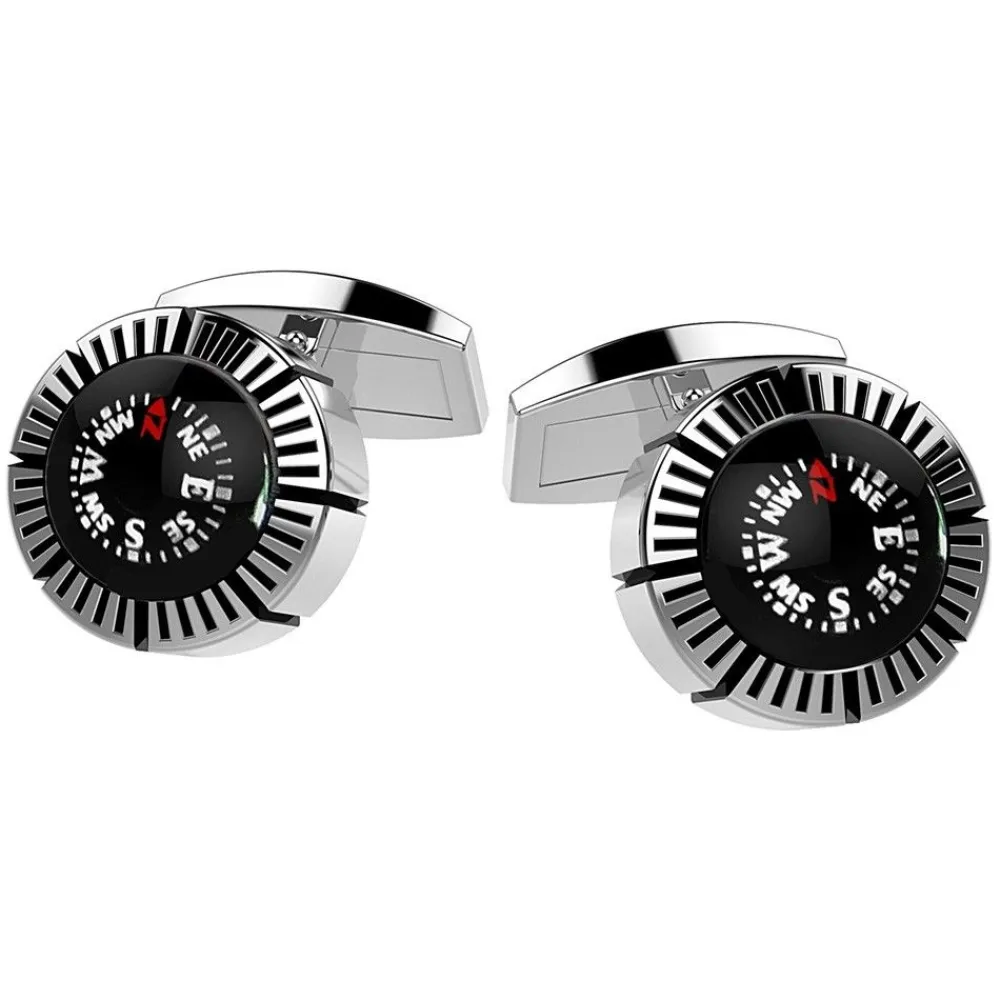 Online Zancan Silver Cufflinks With Black Compass. Boutons De Manchette