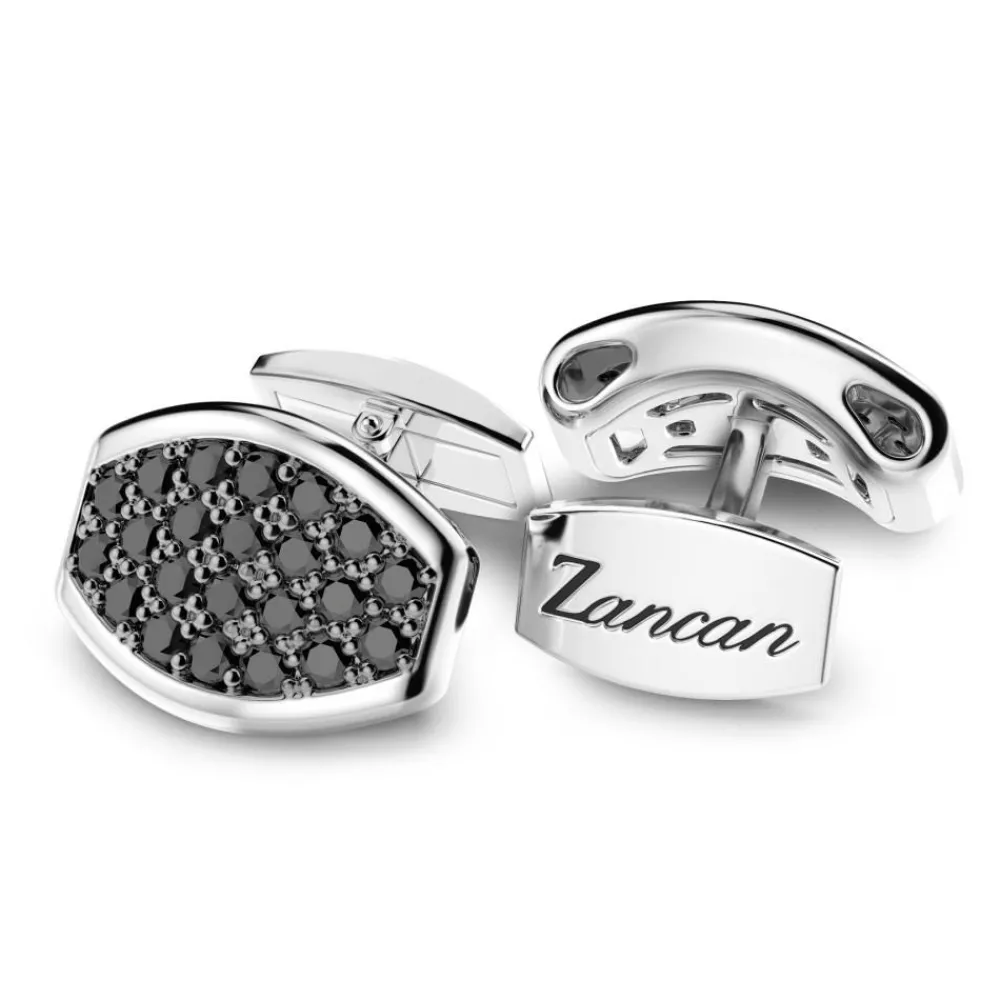 Cheap Zancan Silver Cufflinks With Black Stones. Boutons De Manchette