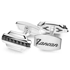 New Zancan Silver Cufflinks With Black Stones. Boutons De Manchette