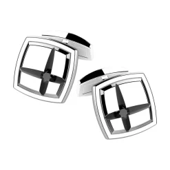 New Zancan Silver Cufflinks With Black Stone. Boutons De Manchette