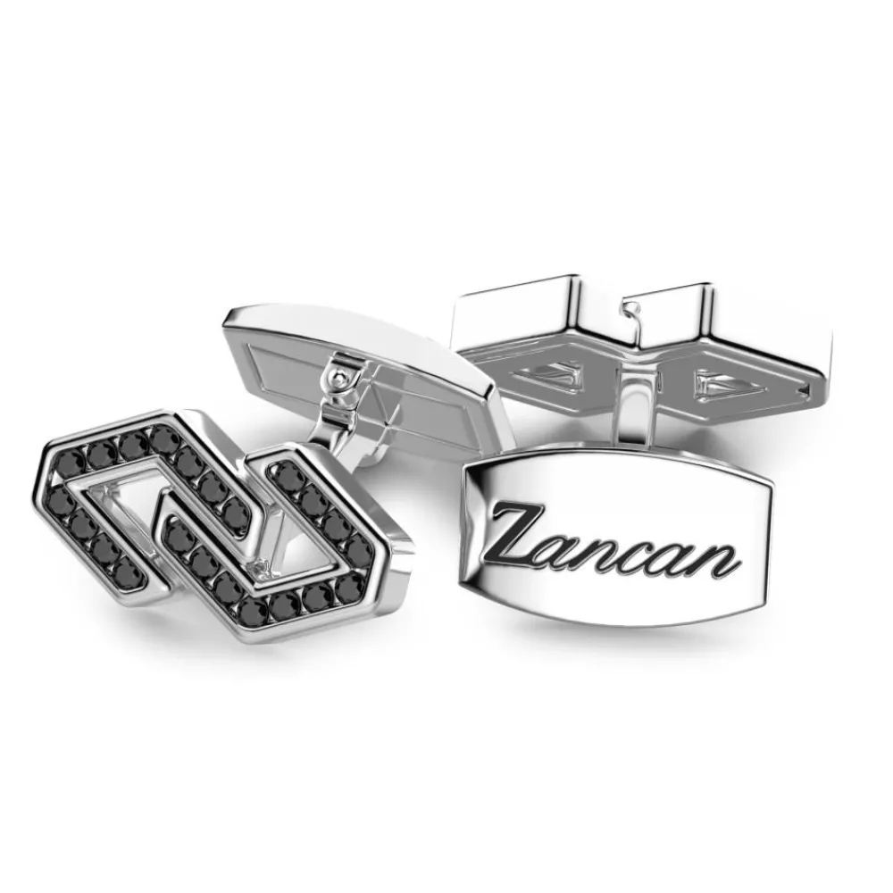 Best Sale Zancan Silver Cufflinks With Black Stones. Boutons De Manchette