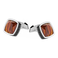 Online Zancan Silver Cufflinks With Tiger'S Eye. Boutons De Manchette