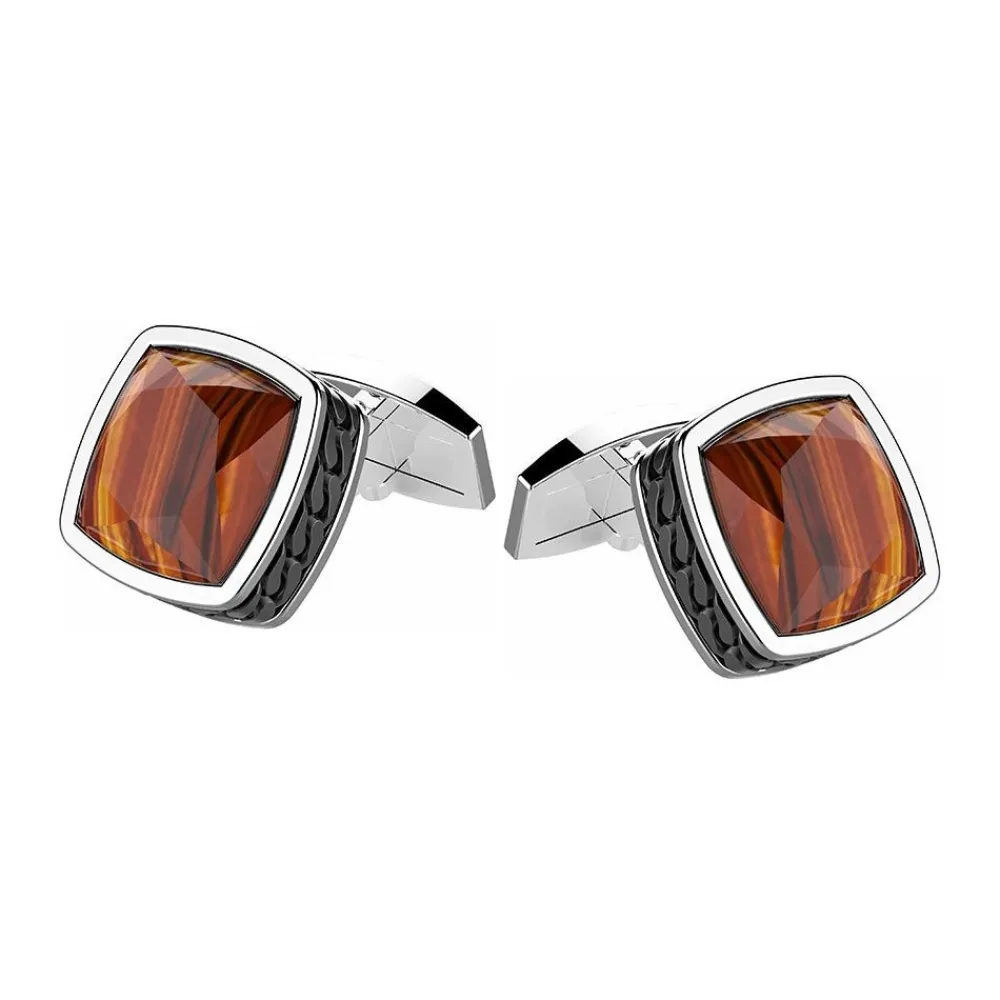 Online Zancan Silver Cufflinks With Tiger'S Eye. Boutons De Manchette