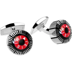 New Zancan Silver Cufflinks With Red Compass. Boutons De Manchette