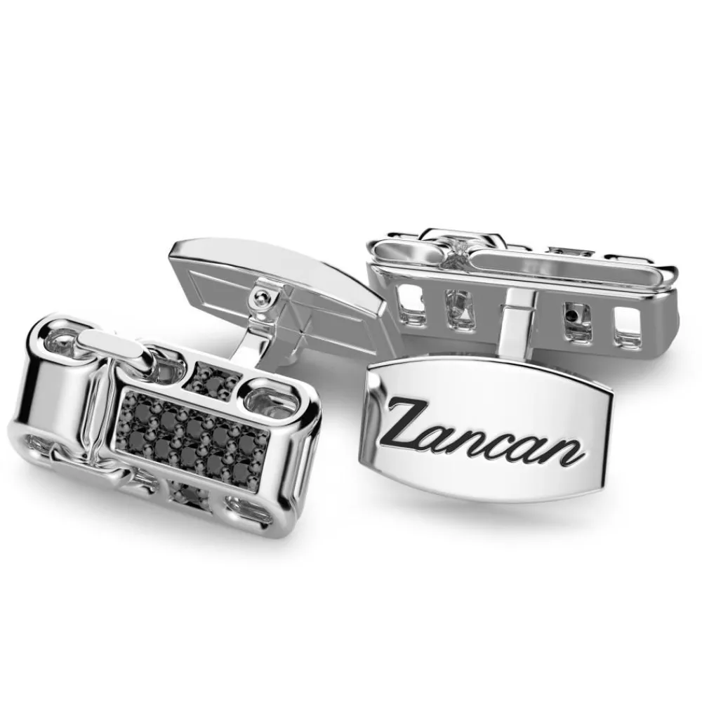 Discount Zancan Silver Cufflinks With Black Stones. Boutons De Manchette