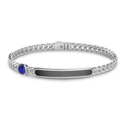 Shop Zancan Silver Curb Chain Bracelet With Tag And Lapis Lazuli Stones. Bracelets