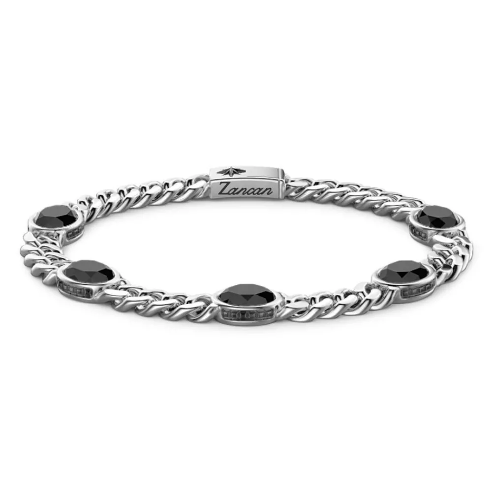 Clearance Zancan Silver Curb Chain Bracelet With Black Stones. Bracelets