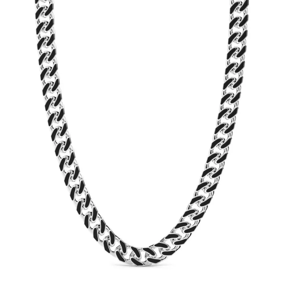 Fashion Zancan Silver Curb Chain Necklace With Black Lacquer. Colliers