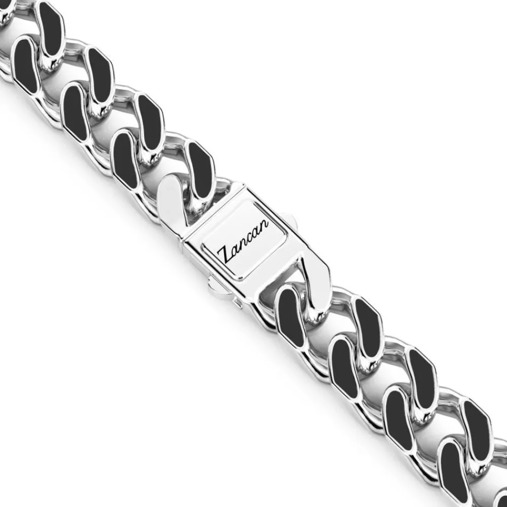 Fashion Zancan Silver Curb Chain Necklace With Black Lacquer. Colliers