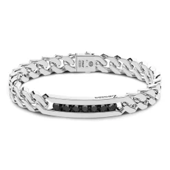 Outlet Zancan Silver Curb Chain Bracelet With Tag And Black Stones. Bracelets